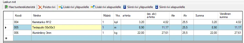 Hae tuoterekisteristä