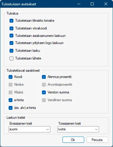 Tulostus asetukset